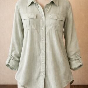 Jones Wear Sport Womens L Green Button Up Shirt Lightweight Cotton Top